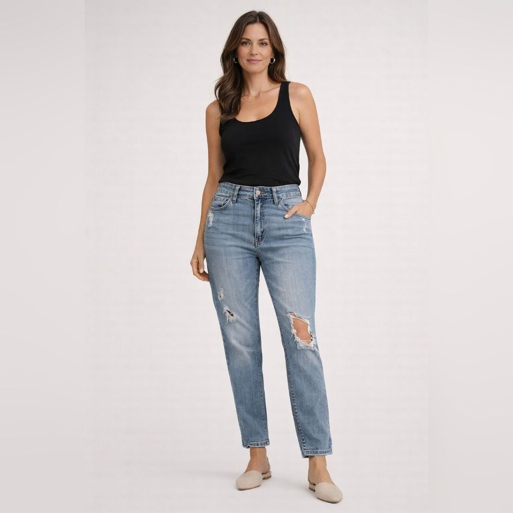 Judy Blue Distressed Light Blue Women's Jeans Cut Off Straight Mid Rise Dad 14W